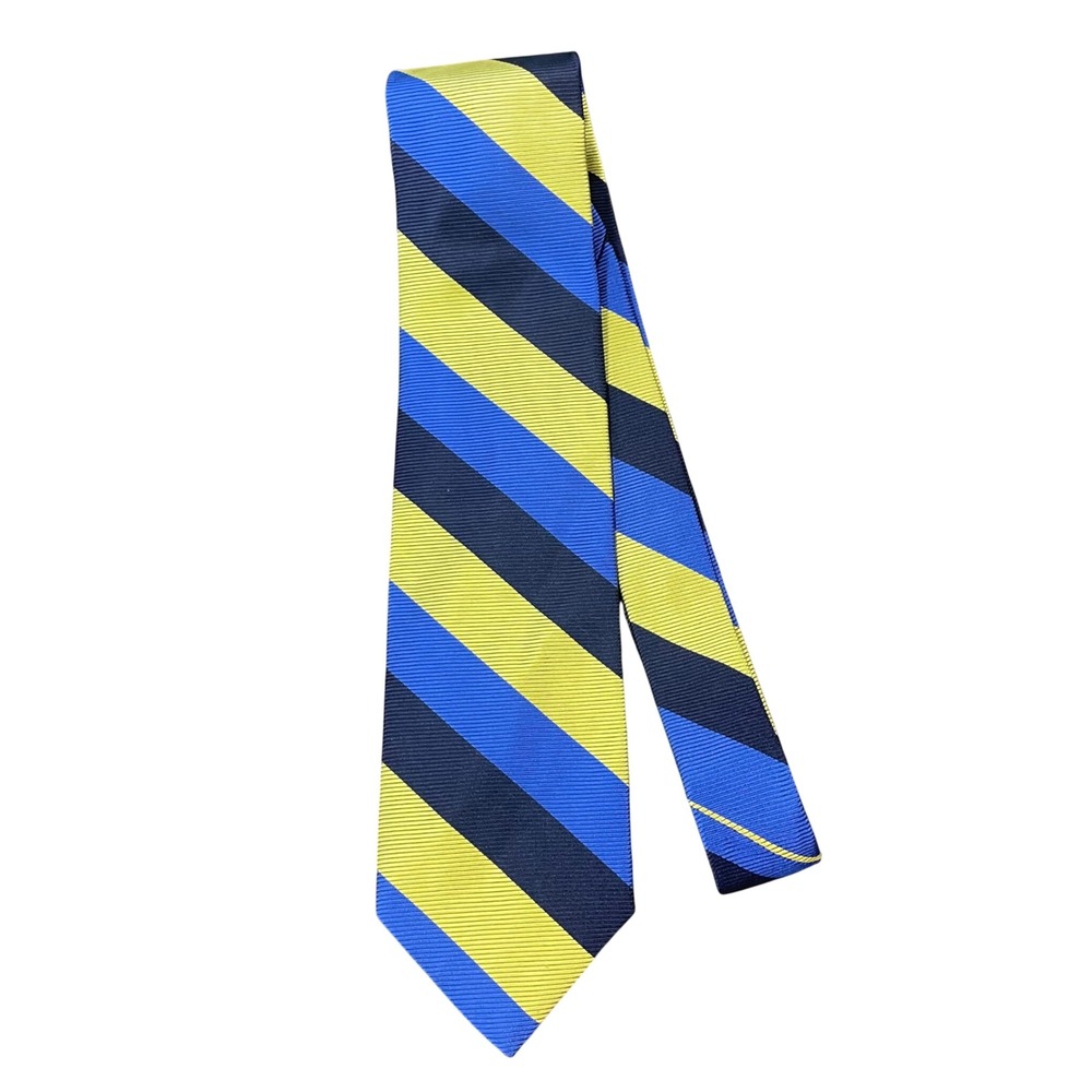 Brooks Brothers Mens Silk Repp Stripe Necktie Blue Yellow Navy Made in USA NWT